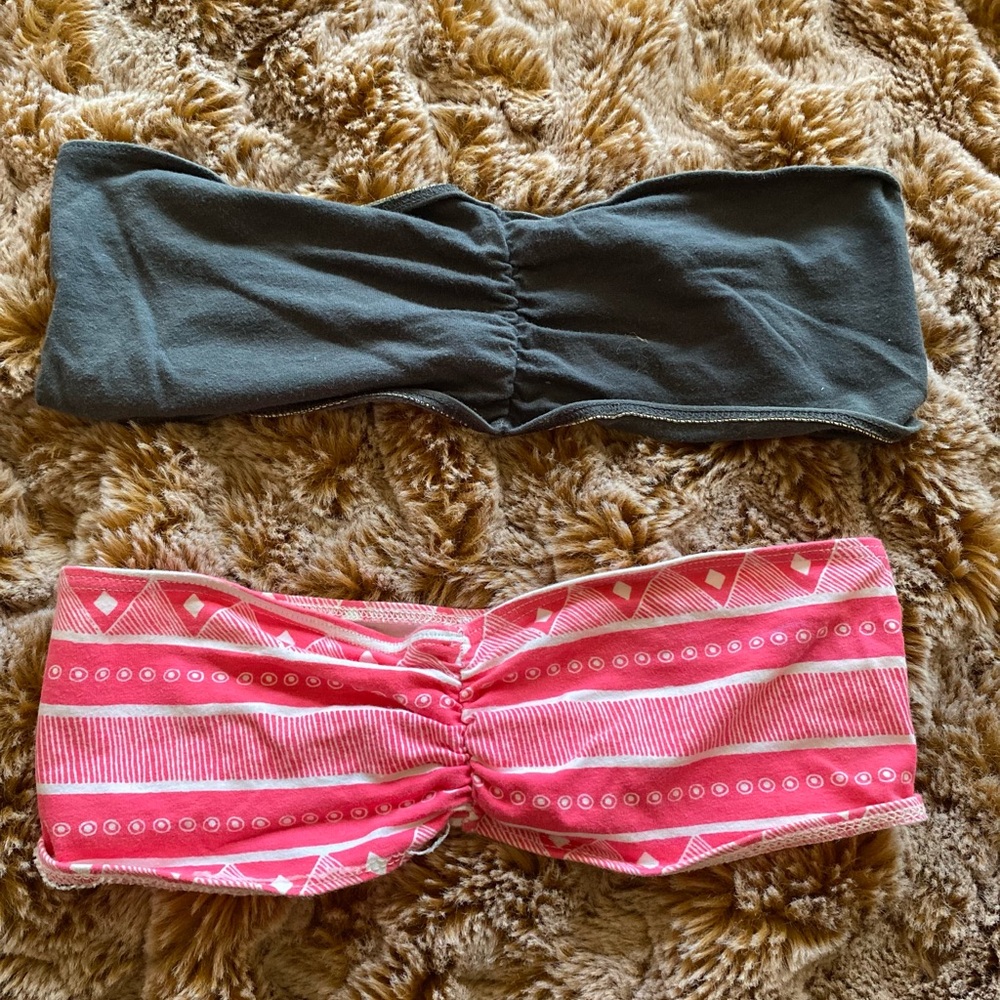 Set of 2 American Apparel bandeau strapless bras in turquoise & pink tribal